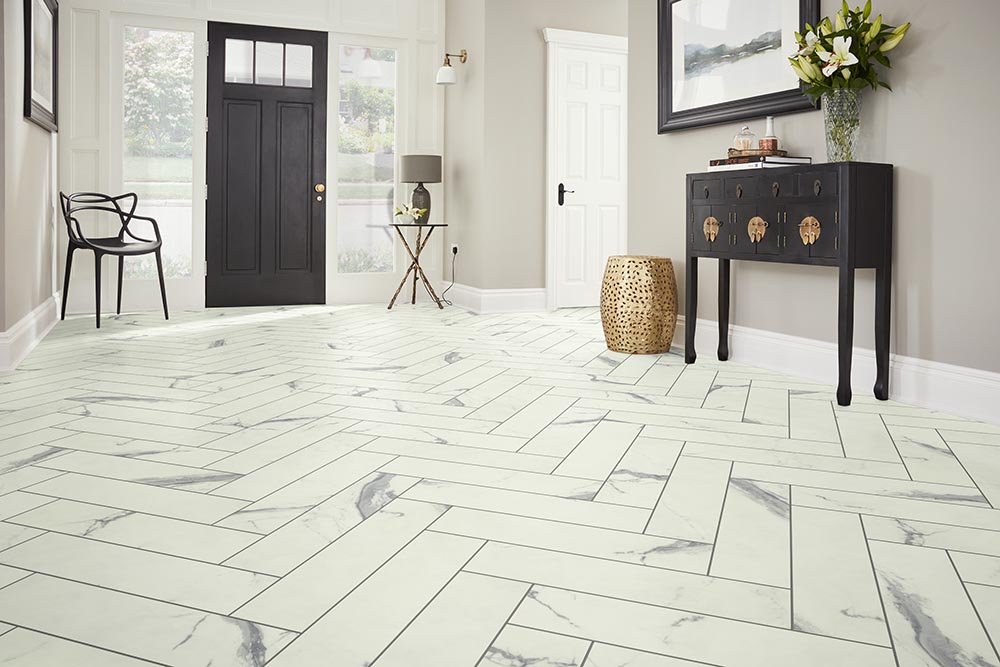 Entry Foyer Luxury Vinyl Tile Herringbone LVT -  Darrow's Carpets in Stanwood, WA